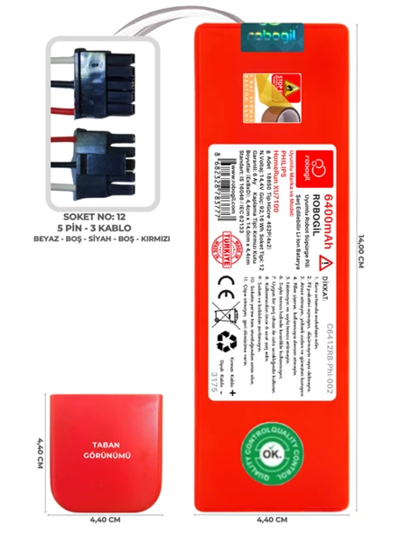 Philips HomeRun XU7100 6400mAh Uyumlu Robot Süpürge Pili C6412RB-Phi-002 ürün görseli 1