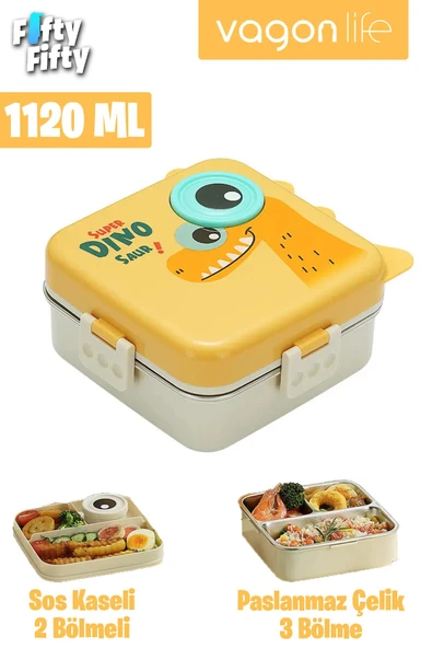 Vagonlife Lunch Box 1120 ML (Sızdırmaz,Karışmaz Üç Bölmeli) Sos Kaseli Yeni Nesil Sefer Tası-FFLBOX10082 - 15