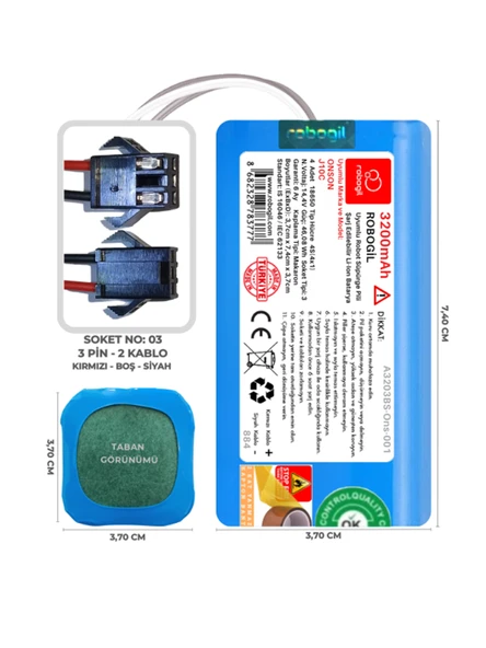 Onson J10C 3200mAh Uyumlu Robot Süpürge Pili A3203BS-Ons-001
