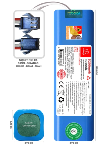 Omid i8 Pro 5200mAh Uyumlu Robot Süpürge Pili C5204BS-Omi-001 ürün görseli 1