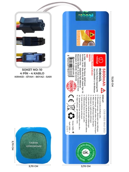 Midea M9 5800mAh Uyumlu Robot Süpürge Pili C5810BS-Mid-003 - Resim 7