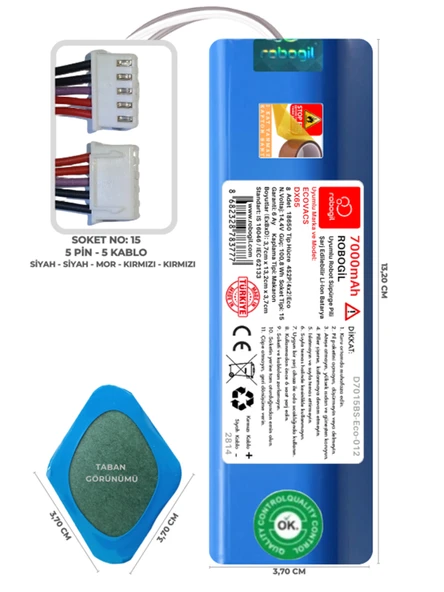 Ecovacs DX65 7000mAh Uyumlu Robot Süpürge Pili D7015BS-Eco-012