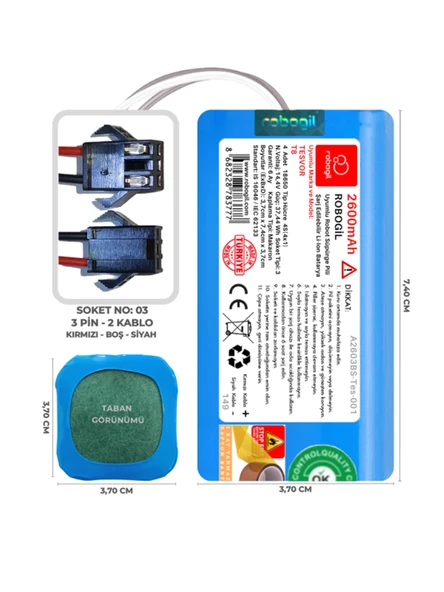 Tesvor T8 2600mAh Uyumlu Robot Süpürge Pili A2603BS-Tes-001