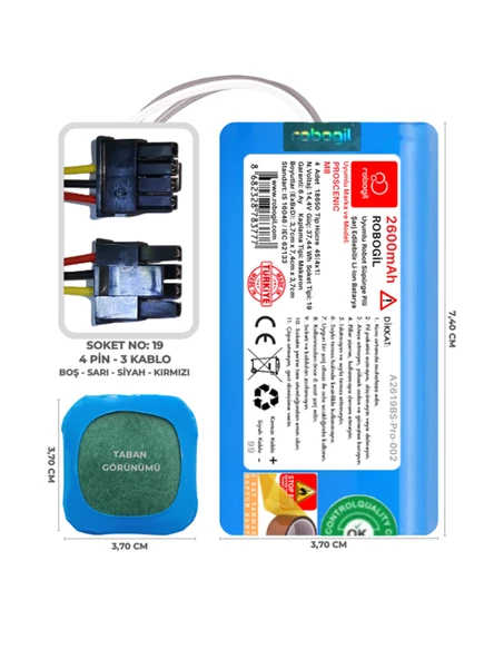 Proscenic M8 2600mAh Uyumlu Robot Süpürge Pili A2619BS-Pro-002 ürün görseli 1