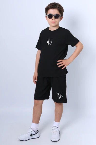 ERKEK ÇOCUK ŞORTLU TAKIM BASKILI DUBLE PAÇA F22 - 11