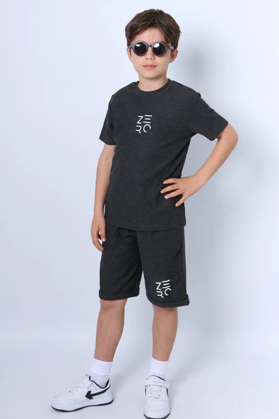 ERKEK ÇOCUK ŞORTLU TAKIM BASKILI DUBLE PAÇA F22 - 2