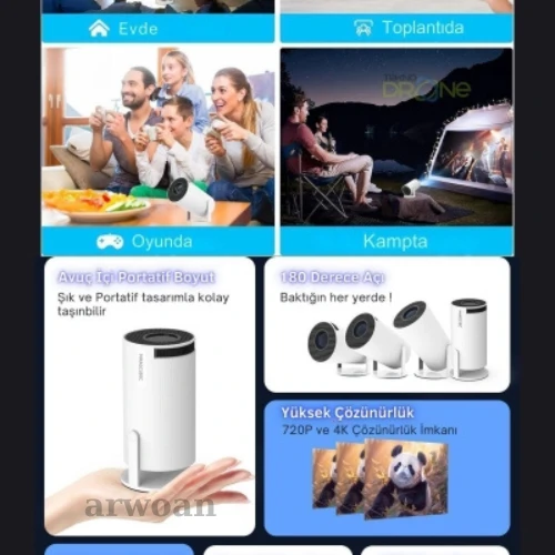 Taşınabilir Android Projeksiyon En Güncel Versiyon Wifi Destekli Akıllı Sinema Projektör Ultra Hd