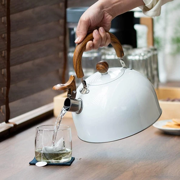 Valkyrie 3L Düdüklü Kettle Su Isıtıcı Çaydanlık Paslanmaz Çelik Yüksek Islıklı Beyaz - 2