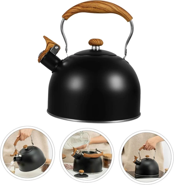 Valkyrie 3L Düdüklü Kettle Su Isıtıcı Çaydanlık Paslanmaz Çelik Yüksek Islıklı Siyah - 4