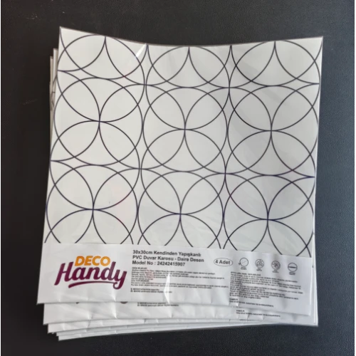 Decohandy  Pvc Yer Karosu 30x30cm 4'lü Paket - Siyah Daire Geometrik Desen  0,36m2 TdrTR