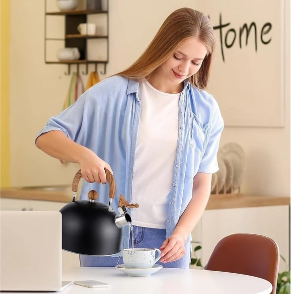 Valkyrie 3L Düdüklü Kettle Su Isıtıcı Çaydanlık Paslanmaz Çelik Yüksek Islıklı Siyah - 2