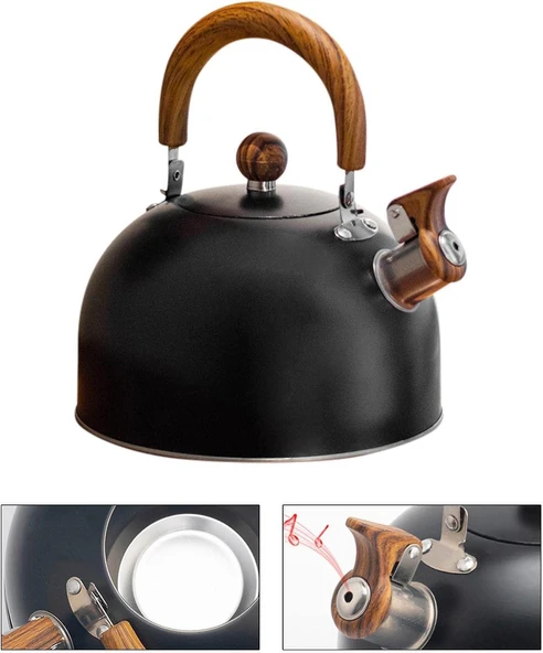 Valkyrie 3L Düdüklü Kettle Su Isıtıcı Çaydanlık Paslanmaz Çelik Yüksek Islıklı Siyah - 6