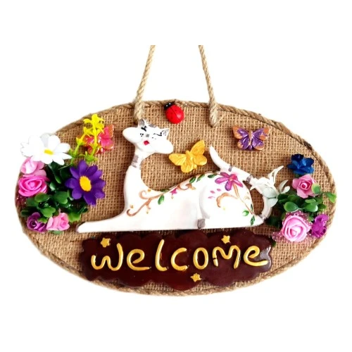 Welcome Yazılı Kedili El Yapımı Kapı Süsü TdrTR