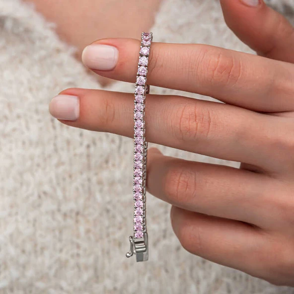Lucky Life Gümüş Pembe Zirkon Taşlı Su Yolu Kadın Bileklik