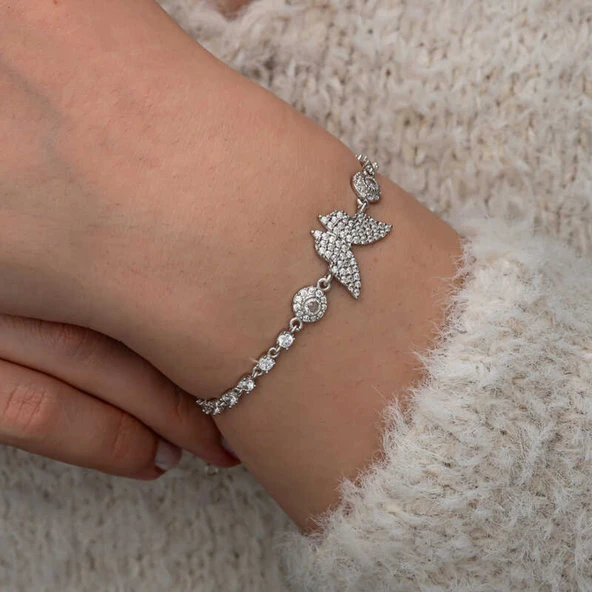 Lucky Life Gümüş Zirkon Taşlı Kelebek Kadın Bileklik - 6