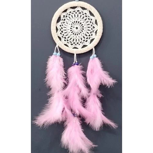 Pembe Kuş Tüylü Dream Catcher El Yapımı Rüya Kapanı Duvar Süsü TdrTR