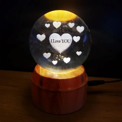 360 Derece Dönen I Love You Tasarım Standlı Cam Küre TdrTR