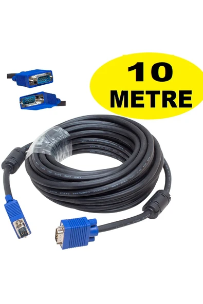 Hubstein 10 Metre VGA Kablo Lcd Monitör Projeksiyon Bağlantı Kablosu - Çift Filtreli Wga 15 PIN-A04