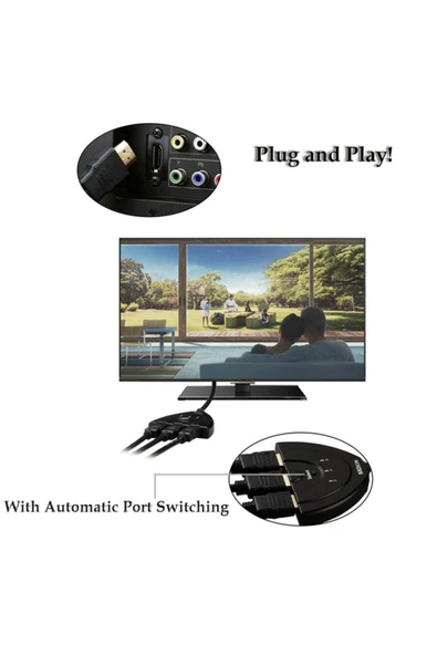 WOZLO 3 Port Kablolu Hdmi Switch Çoklayıcı Çoğaltıcı Splitter - 6