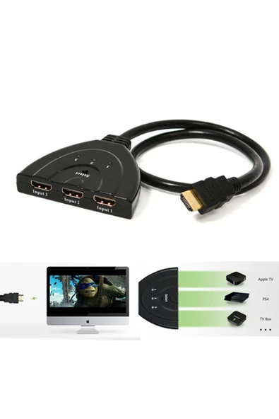 WOZLO 3 Port Kablolu Hdmi Switch Çoklayıcı Çoğaltıcı Splitter - 2