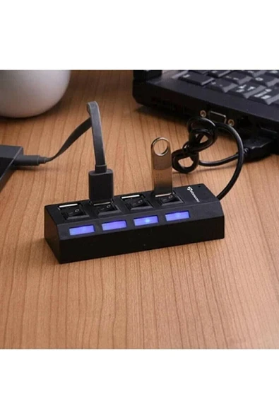 Aksesuarcı 4 Port Usb Çoğaltıcı Çoklayıcı Pc Usb Hub Ledli Işıklı Kablo Anahtarlı-A10 - 2