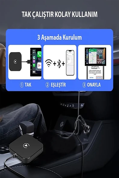 Apple Carplay Kablosuz 5Ghz Wifi Bluetooth Bağlantı Adaptörü Çevirici Arabalar İçin - 6