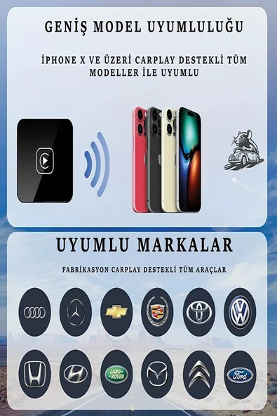 Apple Carplay Kablosuz 5Ghz Wifi Bluetooth Bağlantı Adaptörü Çevirici Arabalar İçin - 7