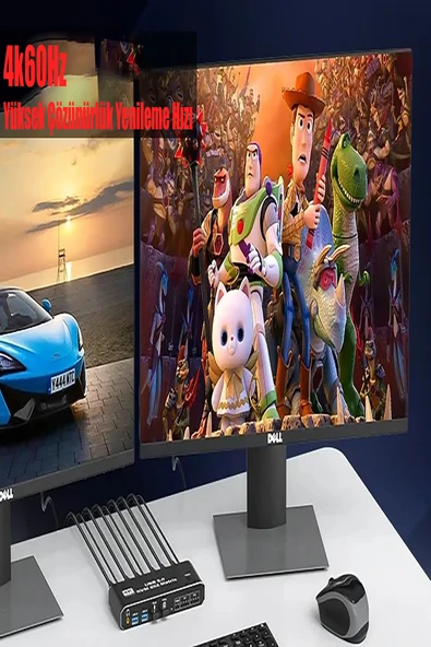Kvm Hdmı Usb Swıtch 4K 60Hz 2 Port Çift Monitör Usb 3.0 Değiştirici 2'si 2 Çıkışlı - 8