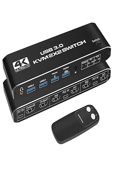 Kvm Hdmı Usb Swıtch 4K 60Hz 2 Port Çift Monitör Usb 3.0 Değiştirici 2'si 2 Çıkışlı - 2