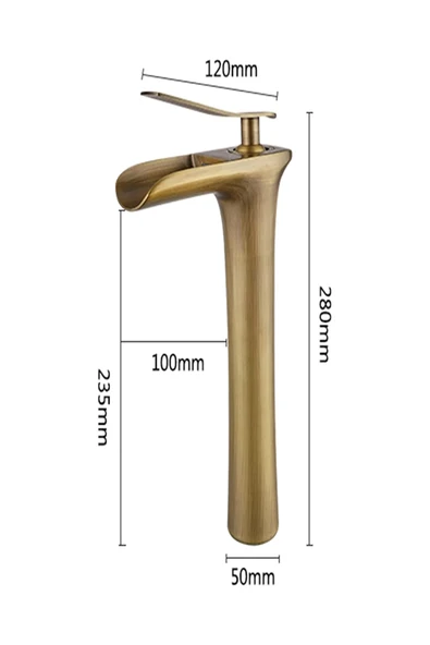 Flextail Tek Kulplu Pirinç Havza Antik Çanak Şelale Lavabo Nostaljik Musluk Bataryası - 8
