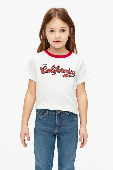 "California" Baskılı Kısa Kollu Tişört