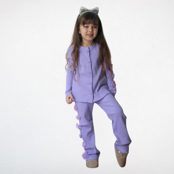 Fırfır Detaylı Kız Çocuk Takımı – Lila - Resim 3