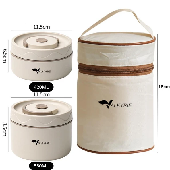 Valkyrie 2 Gözlü Paslanmaz Çelik Isı Yalıtımlı Yemek Kabı Seti Çantalı 304 Steel 420ml + 550ml - 4