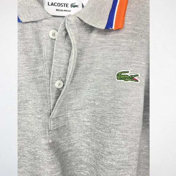 Renkli Yaka Detaylı Erkek Çocuk Polo Yaka Tişört – Gri - 3