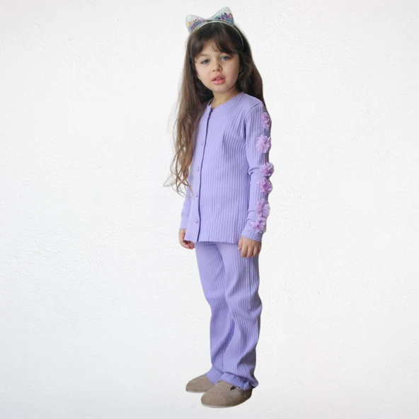 Fırfır Detaylı Kız Çocuk Takımı – Lila - Resim 2