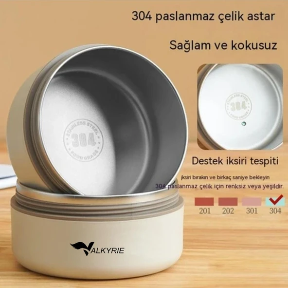 Valkyrie 2 Gözlü Paslanmaz Çelik Isı Yalıtımlı Yemek Kabı Seti Çantalı 304 Steel 420ml + 550ml - 5