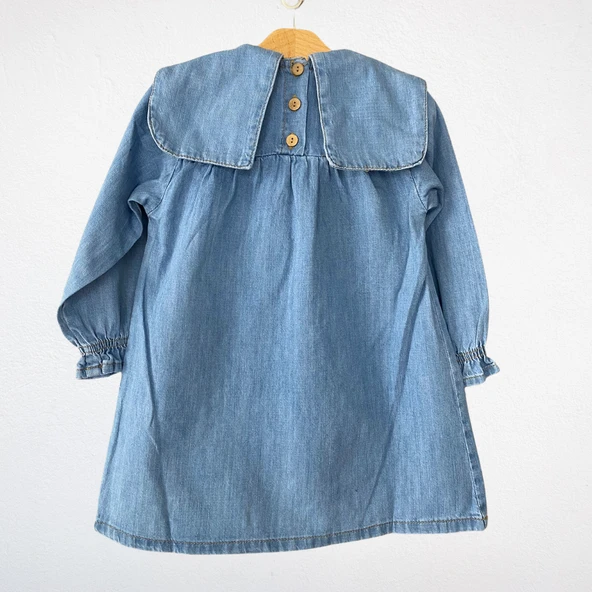 Papatya Nakışlı Denim Elbise - 3