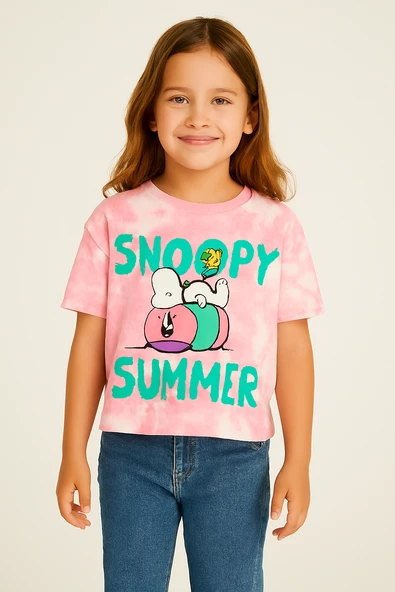 Pembe Batik Snoopy Summer Baskılı Tişört