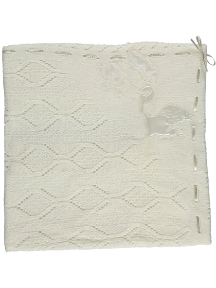 Triko Bebek Battaniye Leylek Nakış Astarlı Yenidoğan Bebek Battaniye ürün görseli