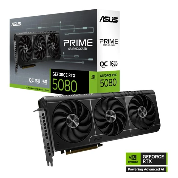 ASUS PRIME-RTX5080-O16G NVIDIA GEFORCE RTX5080 16GB GDDR7 256bit OC 1xHDMI 3xDP DLSS4 EKRAN KARTI