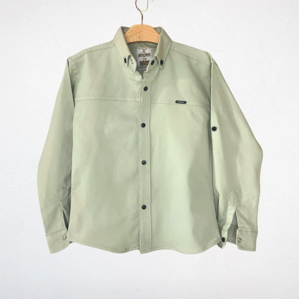 Hakim Yaka Uzun Kollu Keten Gömlek – Açık Haki