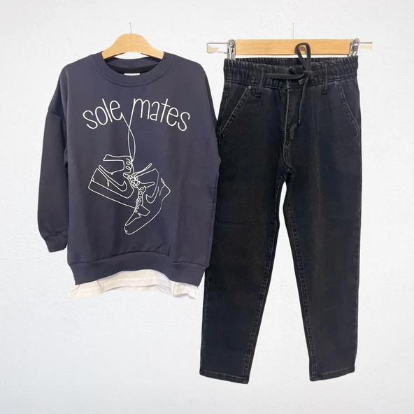 Sole Mates Yazılı Sweat & Siyah Jogger Pantolon Takımı - 2