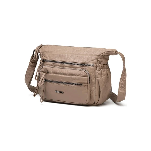 Yıkama Rölaks Deri Kadın Postacı Çantası 21K Barcelona 1919-6 - 4