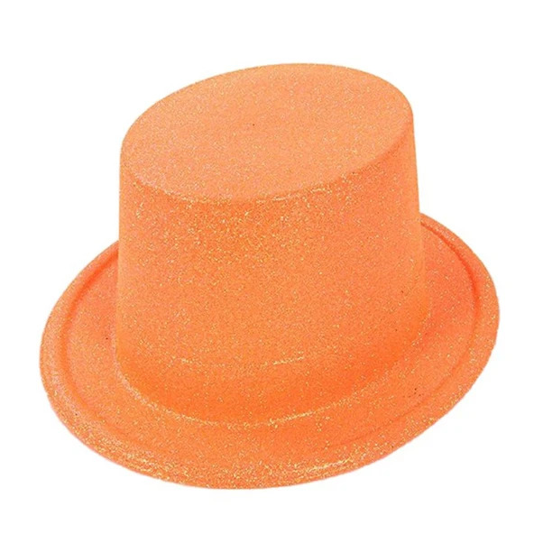 Floresan Turuncu Renk Simli Uzun Fötr Melon Şapka 12 Cm - 1