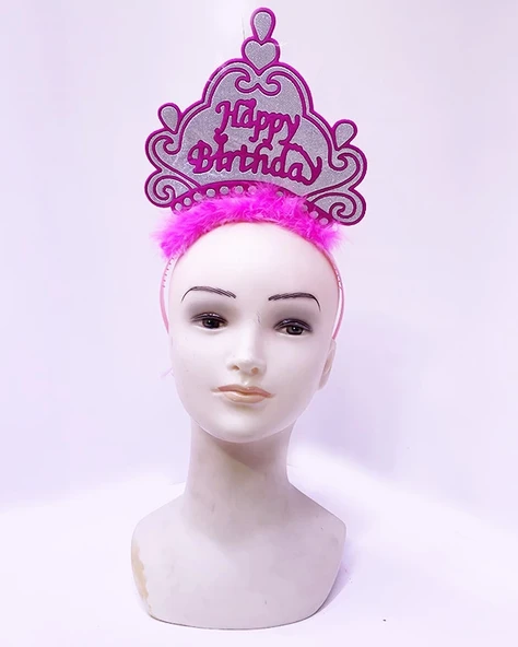 Happy Birthday Neon Pembe Renk Doğum Günü Tacı 24x15 Cm ürün görseli 1