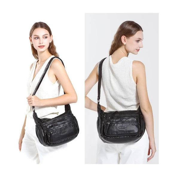 Yıkama Rölaks Deri Kadın Postacı Çantası 21K Barcelona 1919-6 - Resim 5