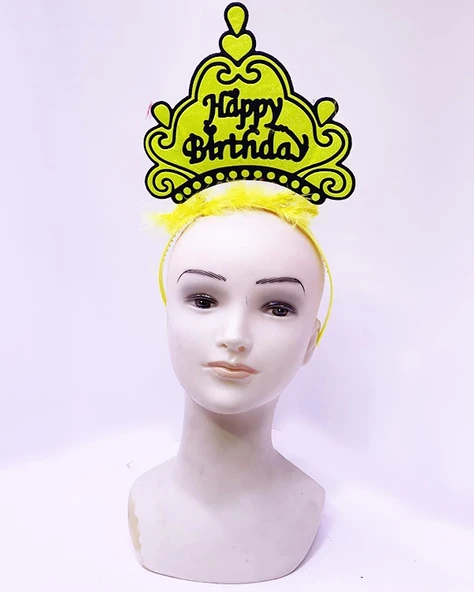 Happy Birthday Neon Sarı Renk Doğum Günü Tacı 24x15 Cm ürün görseli 1