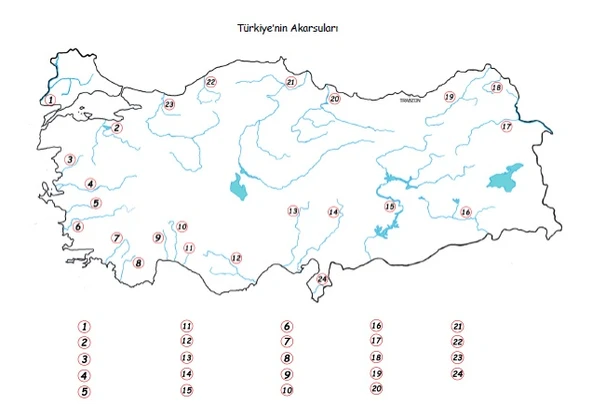 a3 boy  dilsiz türkiyenin akarsuları haritası  renksiz 10 adet