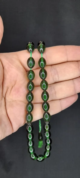 ÇUBUK KEHRİBAR TESBİH YEŞİL RENKLİ BEYZİ KESİM T-384