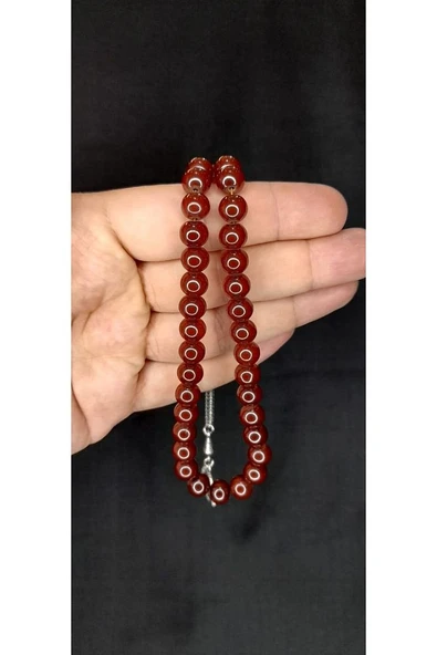 ÇUBUK KEHRİBAR TESBİH KAHVERENGİ RENK KÜRE KESİM  T-393